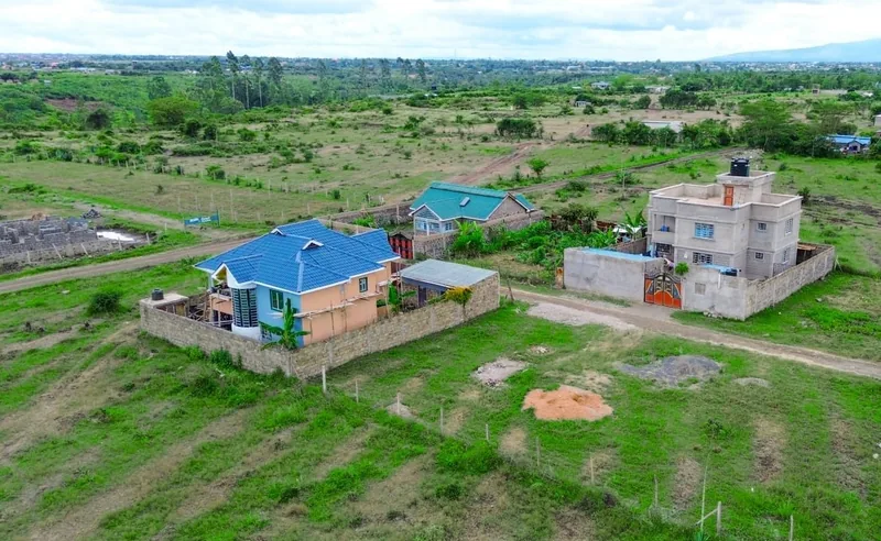 Aerial view of Oasis Gardens plots and new homes near Ngoliba, Thika